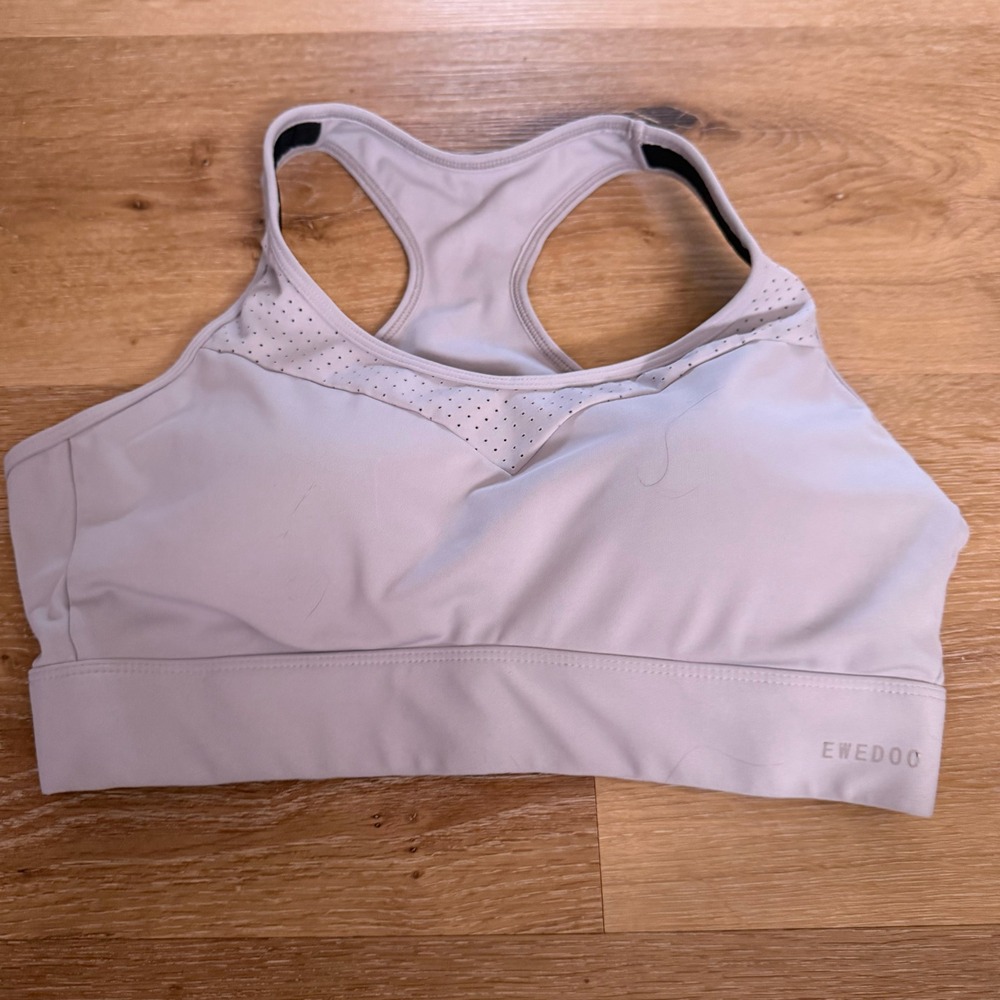 Ewedoo Women Light Grey High Impact Racerback Sports Bra XL Hook & Eye Closure